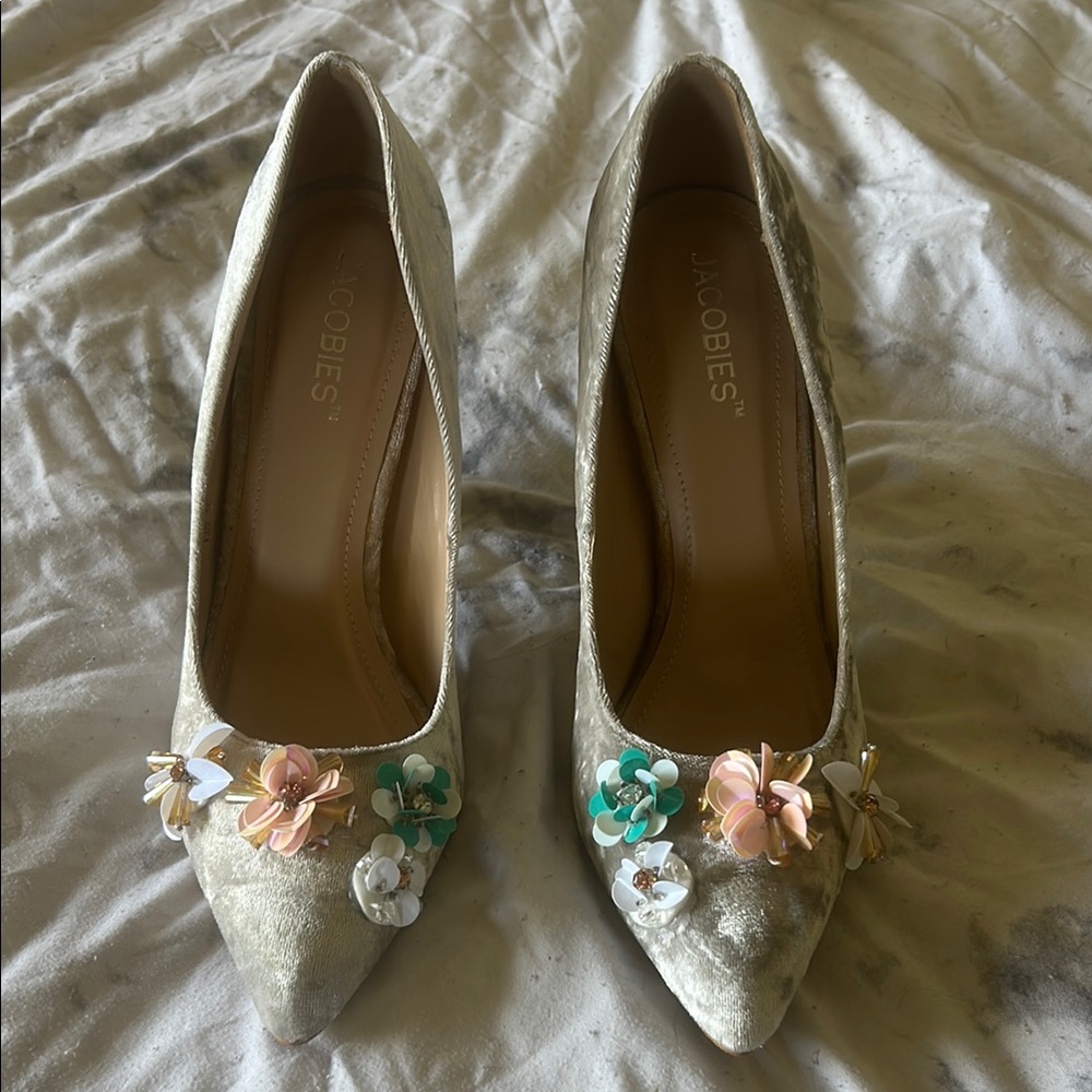 Jacobies Cream and Pink Embellished Heels